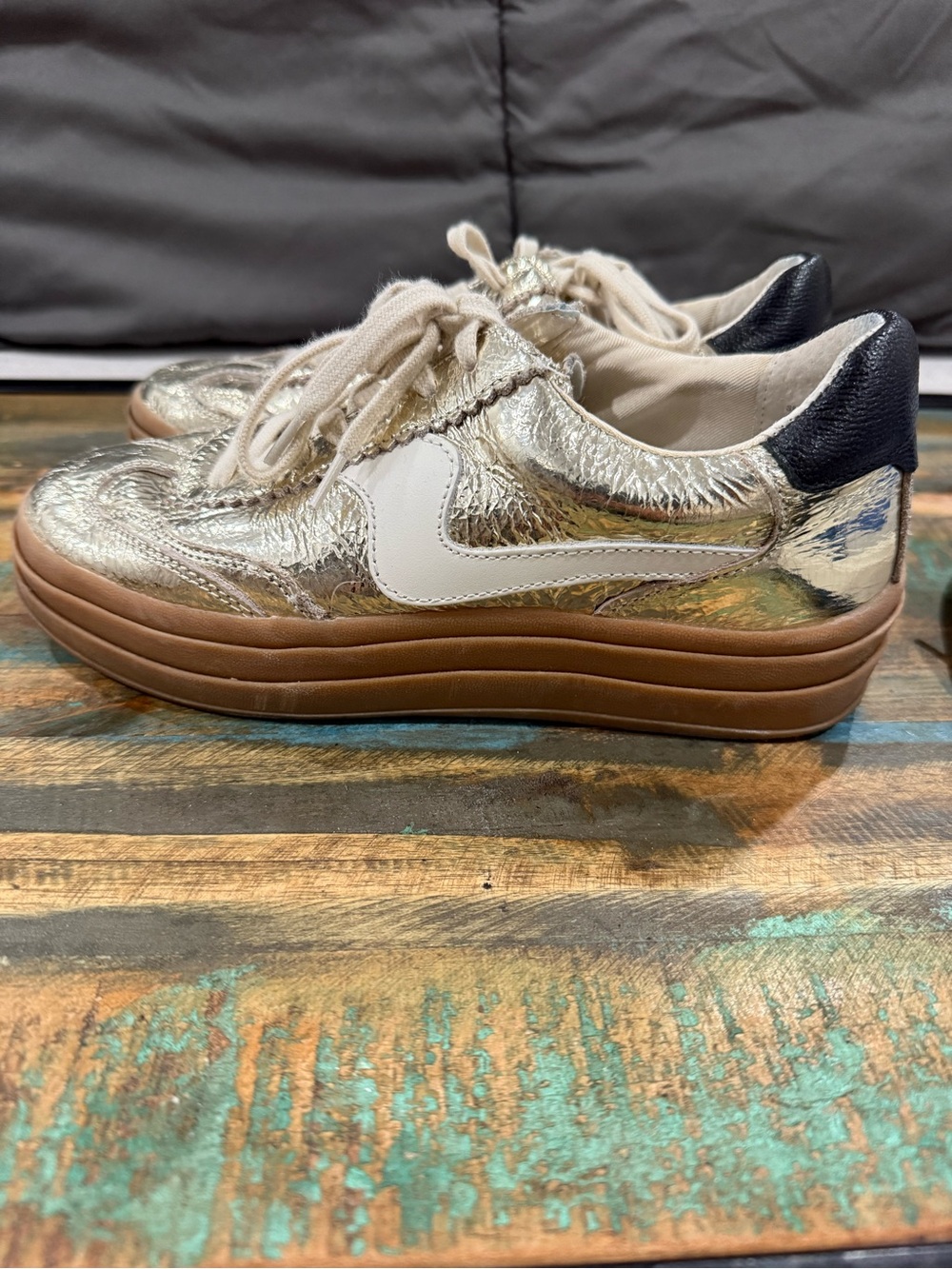 Dolce Vita Metallic Gold Platform Sneakers with White Accent